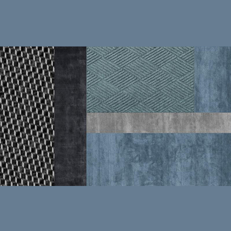 Grey Living Room Area Rug Modern Geometric Pattern Area Carpet Polyester Non-Slip Backing Rug