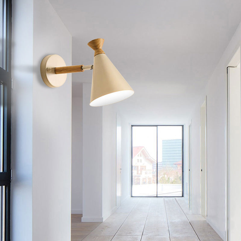 Metal Cone Shade Wall Light Nordic Style Rotatable 1 Light Bedside Reading Light in Blue/Green/Grey/White