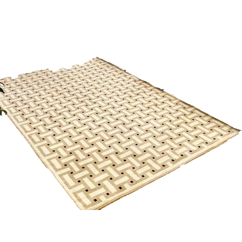 Khaki Traditional Area Rug Plaid Pattern Polyester Area Carpet Stain Resistant Rug for Home Decor