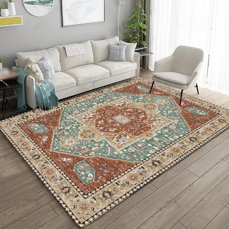 Multicolored Rug Moroccan Medallion Print Carpet Non-Slip Backing Carpet for Living Room