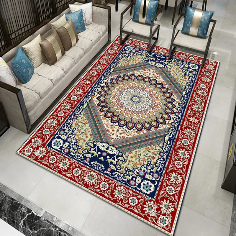 Multicolored Rug Moroccan Medallion Print Carpet Non-Slip Backing Carpet for Living Room