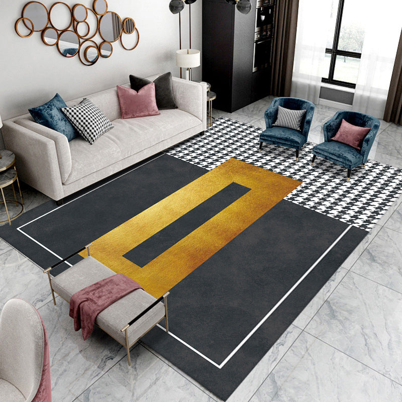 Dark Grey Modern Rug Polyester Graphic Indoor Rug Non-Slip Backing Rug for Living Room