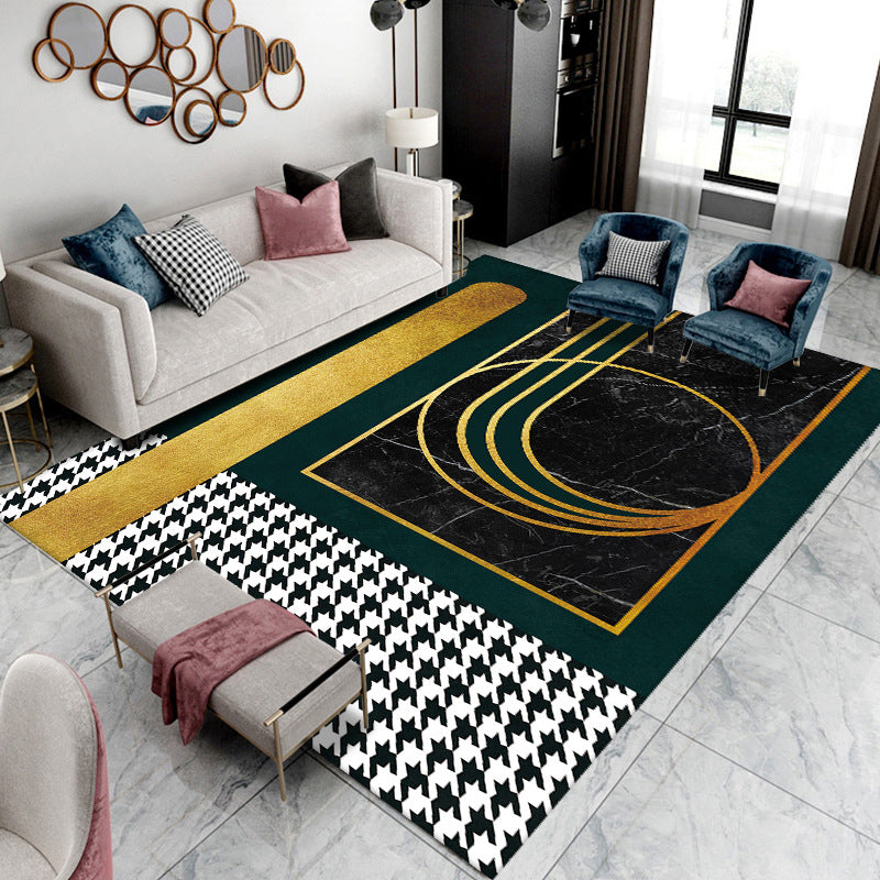 Dark Grey Modern Rug Polyester Graphic Indoor Rug Non-Slip Backing Rug for Living Room