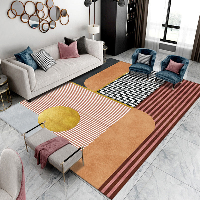 Dark Grey Modern Rug Polyester Graphic Indoor Rug Non-Slip Backing Rug for Living Room