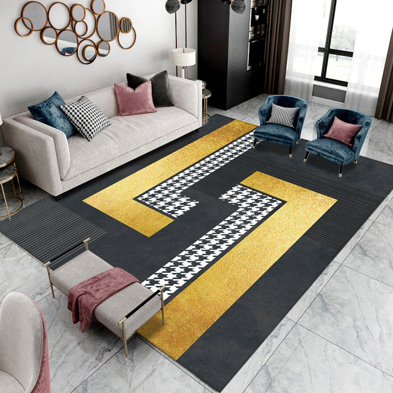 Dark Grey Modern Rug Polyester Graphic Indoor Rug Non-Slip Backing Rug for Living Room
