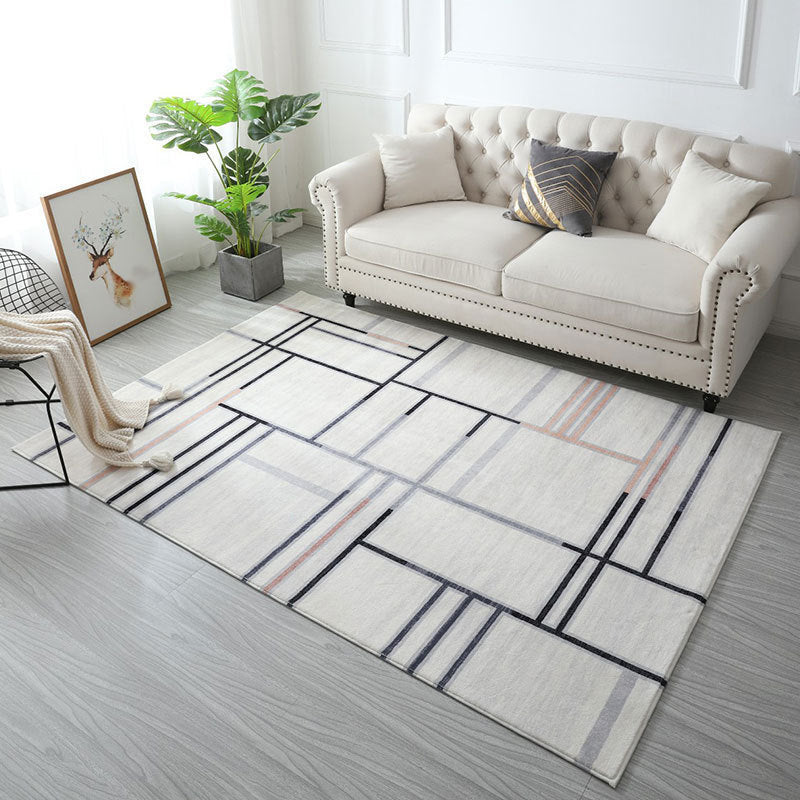 Beige Modern Rug Polyester Graphic Striped Area Rug Non-Slip Backing Rug for Living Room