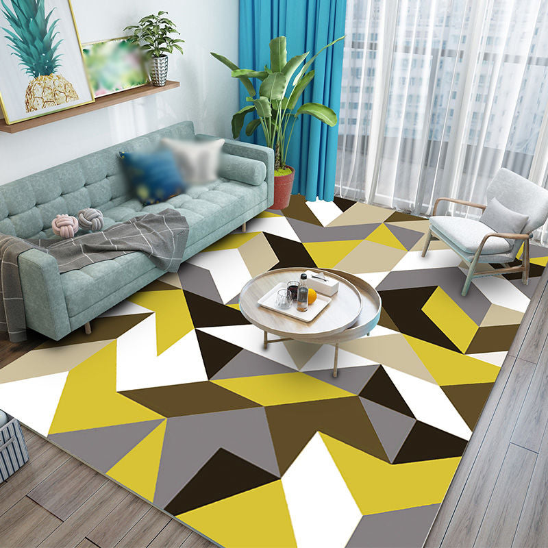 Contemporary Geometric Pattern Carpet Polyester Rug Non-Slip Backing Indoor Carpet for Living Room
