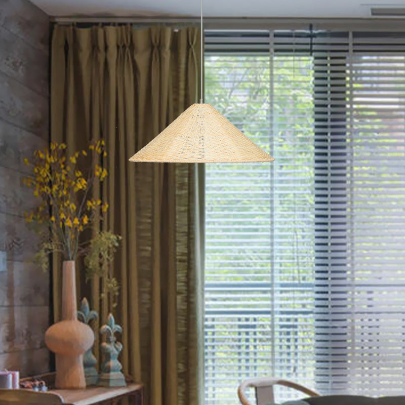 1 Bulb Hand Woven Hanging Light Chinese Bamboo Suspended Lighting Fixture in Beige