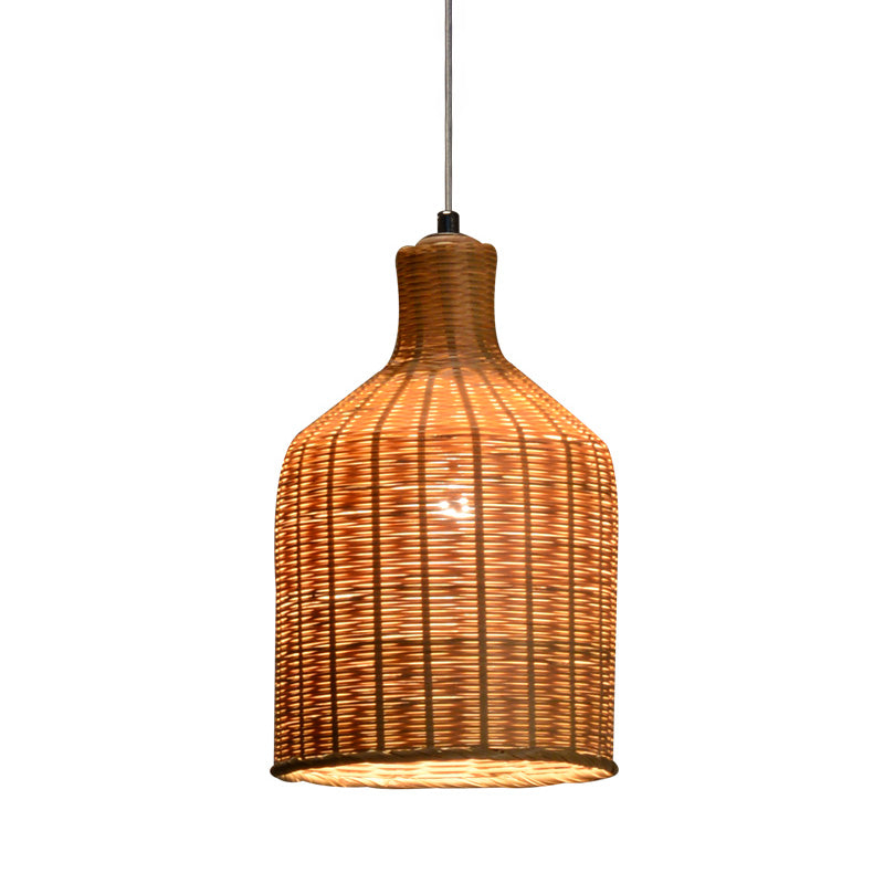 Chinese 1 Head Pendant Lamp Flaxen Tubular Hanging Ceiling Light with Bamboo shade