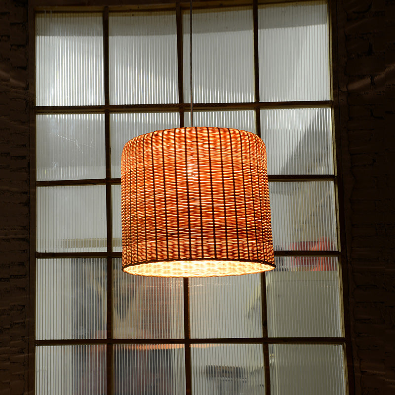 1 tête d'éclairage cylindrique de la tête lampe suspendue au plafond de bambou chinois en lin