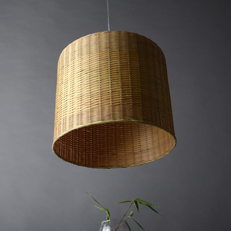 1 tête d'éclairage cylindrique de la tête lampe suspendue au plafond de bambou chinois en lin