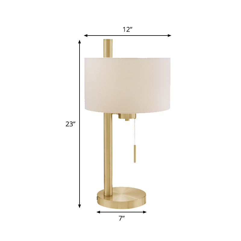 Lampada da scrivania moderna a 1 testa con illuminazione da lavoro, cilindro bianco, piccola, con paralume in tessuto