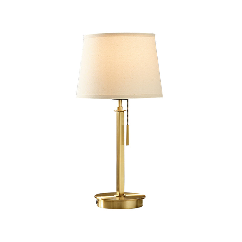 Barrel Fabric Table Light Modernist 1 Head White Nightstand Lamp with Pull Chain