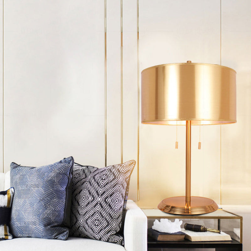 Gold Drum Desk Light Modernism 1 Head Task Lighting con base de metal redondo