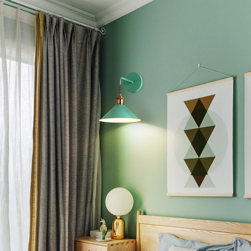Gray/Pink/Yellow/Green Cone Wall Lighting Modern Metal 1 Head Wall Mount Light with Straight Arm for Hallway, 8.5" W