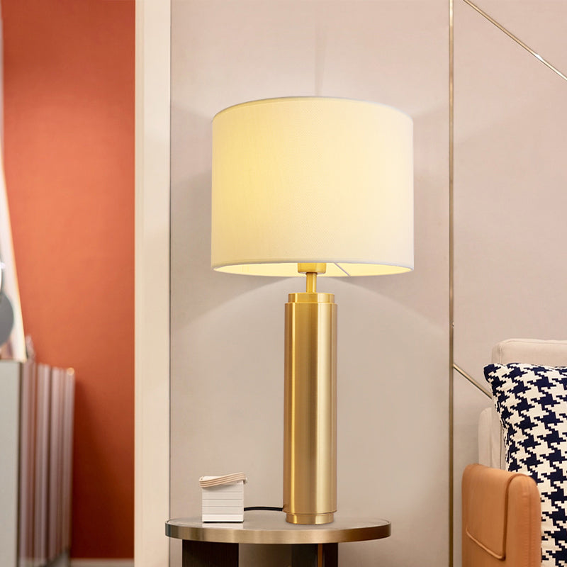 1 table de tête de tête de tête lampe de nuit blanche contemporaine avec ombre de tissu de tambour