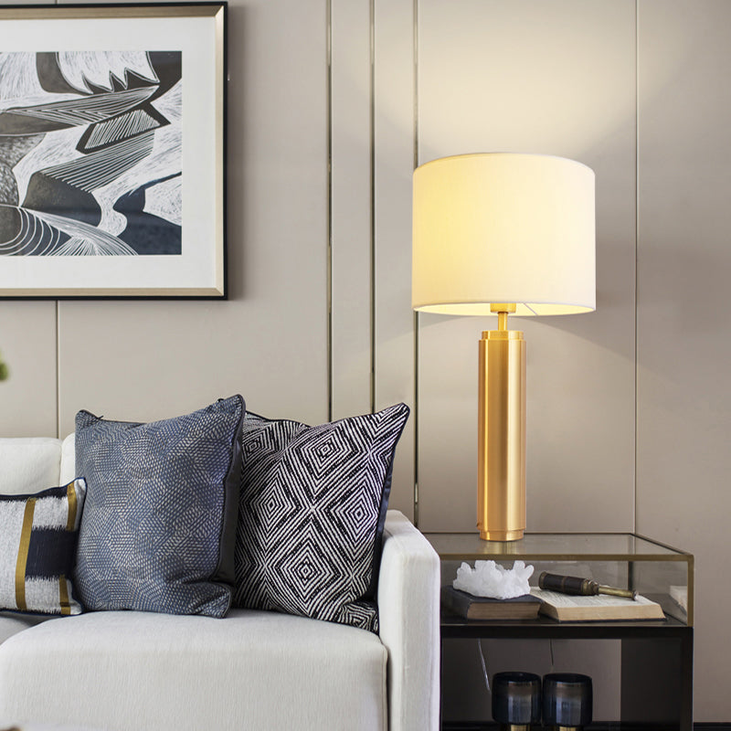 1 table de tête de tête de tête lampe de nuit blanche contemporaine avec ombre de tissu de tambour