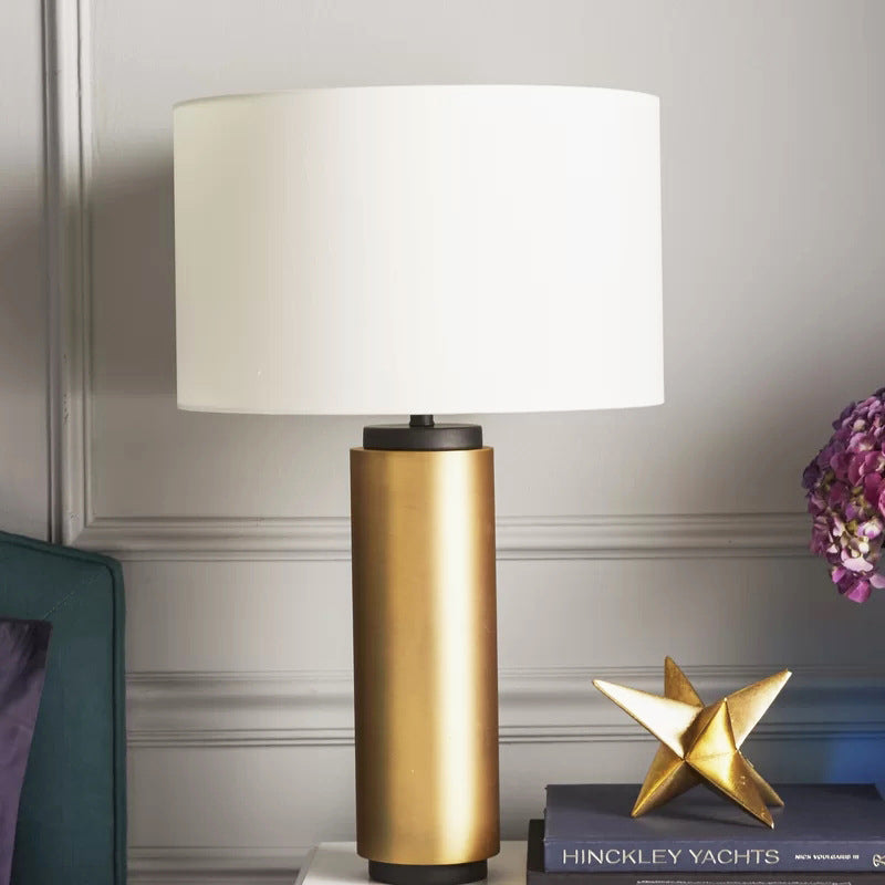 Cilindrische taakverlichting Modernisme Stof 1 kops witte bureaulamp met gouden metalen voet