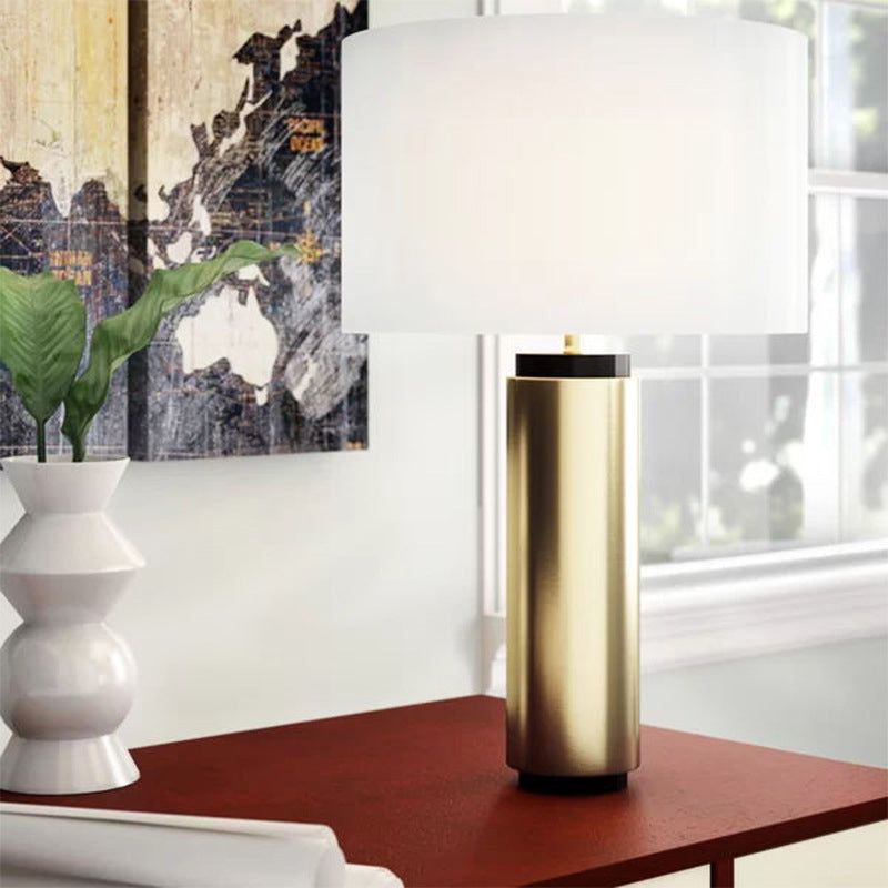 Cilindrische taakverlichting Modernisme Stof 1 kops witte bureaulamp met gouden metalen voet