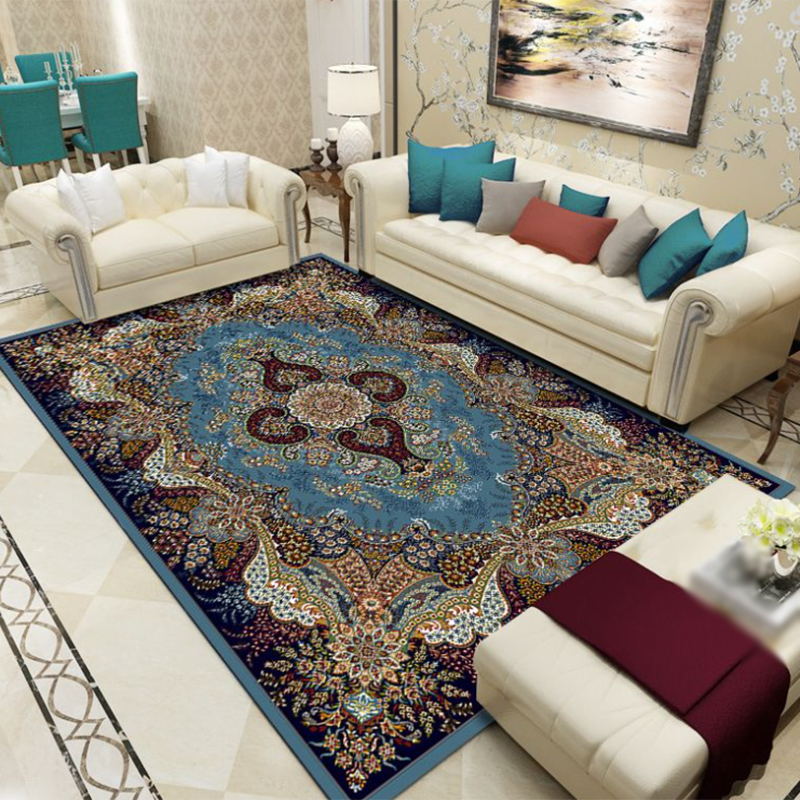 Blue Moroccan Indoor Rug Polyester Graphic Rug Non-Slip Backing Rug for Living Room