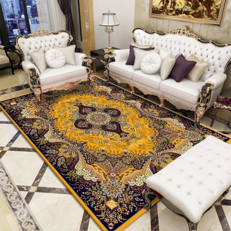 Blue Moroccan Indoor Rug Polyester Graphic Rug Non-Slip Backing Rug for Living Room