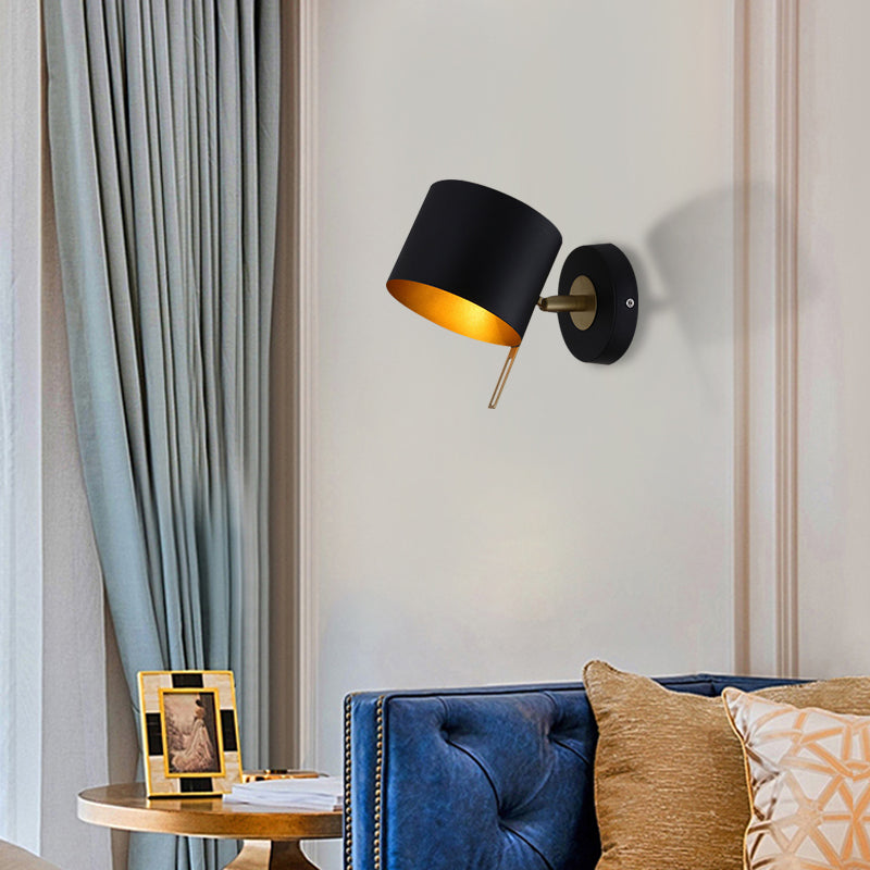 Cylinder Wall Mount Lighting Minimalism Metallic 5" W 1 Light Black/Pink/Yellow/Blue Wall Sconce for Corridor