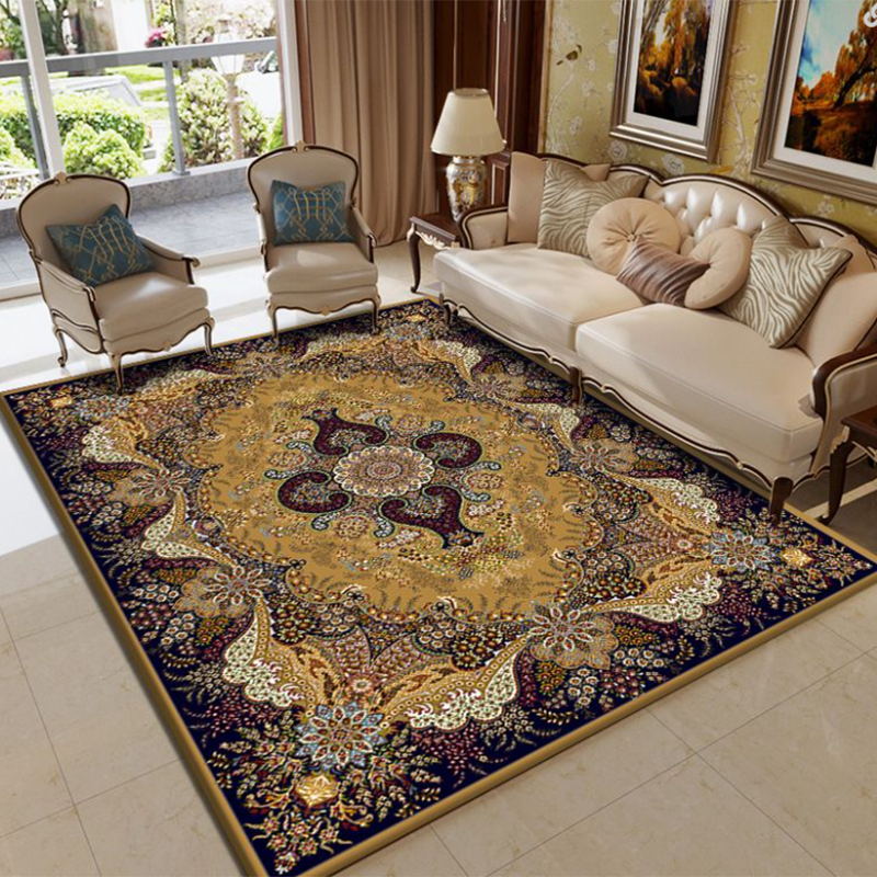 Blue Moroccan Indoor Rug Polyester Graphic Rug Non-Slip Backing Rug for Living Room