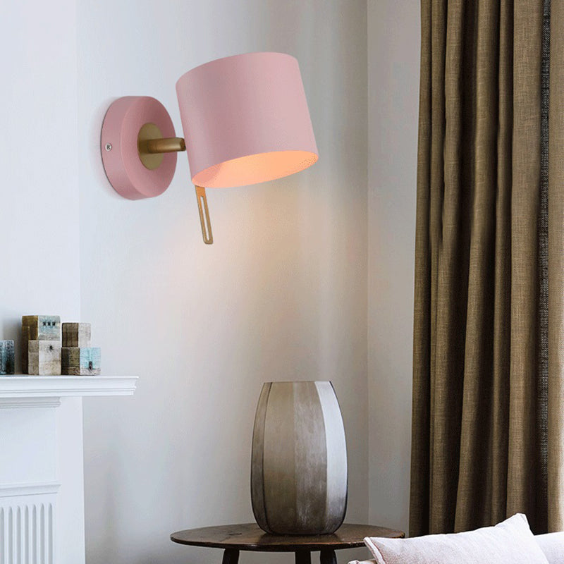 Cylinder Wall Mount Lighting Minimalism Metallic 5" W 1 Light Black/Pink/Yellow/Blue Wall Sconce for Corridor
