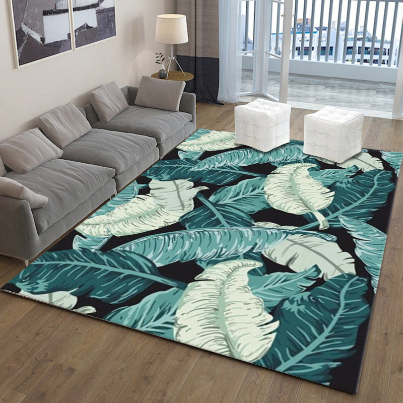 Green Modern Area Carpet Leaf Pattern Polyester Area Rug Stain Resistant Rug for Living Room