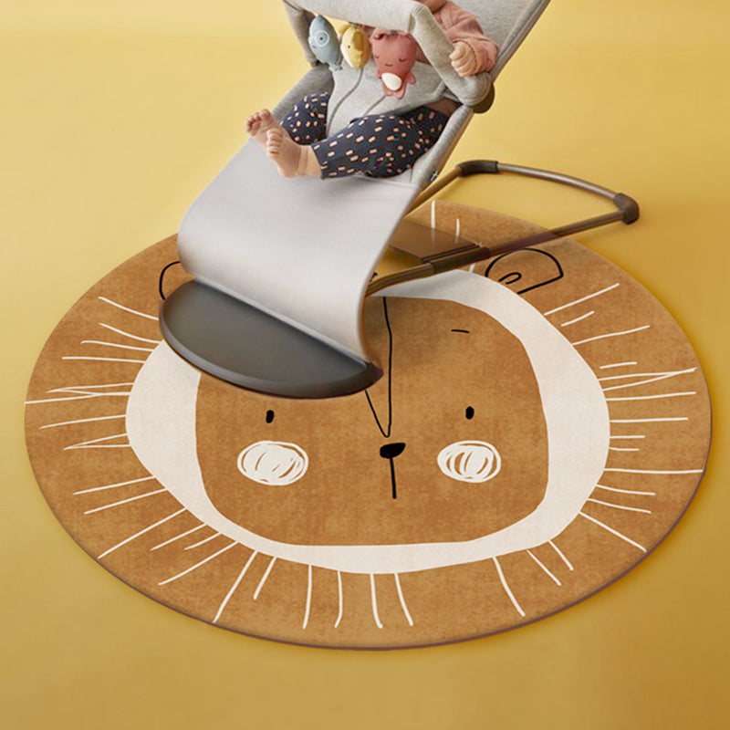 Round Cartoon Rug Modern Polyester Indoor Rug Stain Resistant Washable Area Carpet for Home Decor