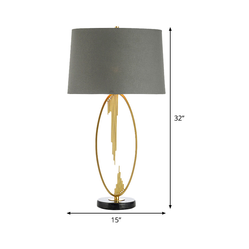 1 Kopf verjüngter Drum Task Light Modernismus Stoff Nachtischlampe in Grau mit Marmorbasis