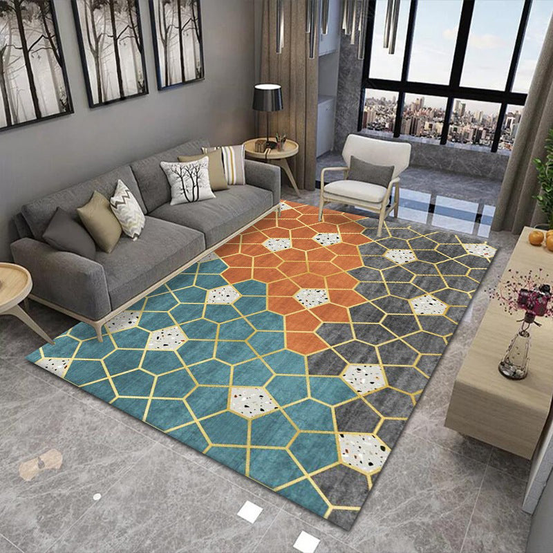 Stylish Modern Area Carpet Geometric Print Polyester Area Rug Stain Resistant Rug for Living Room