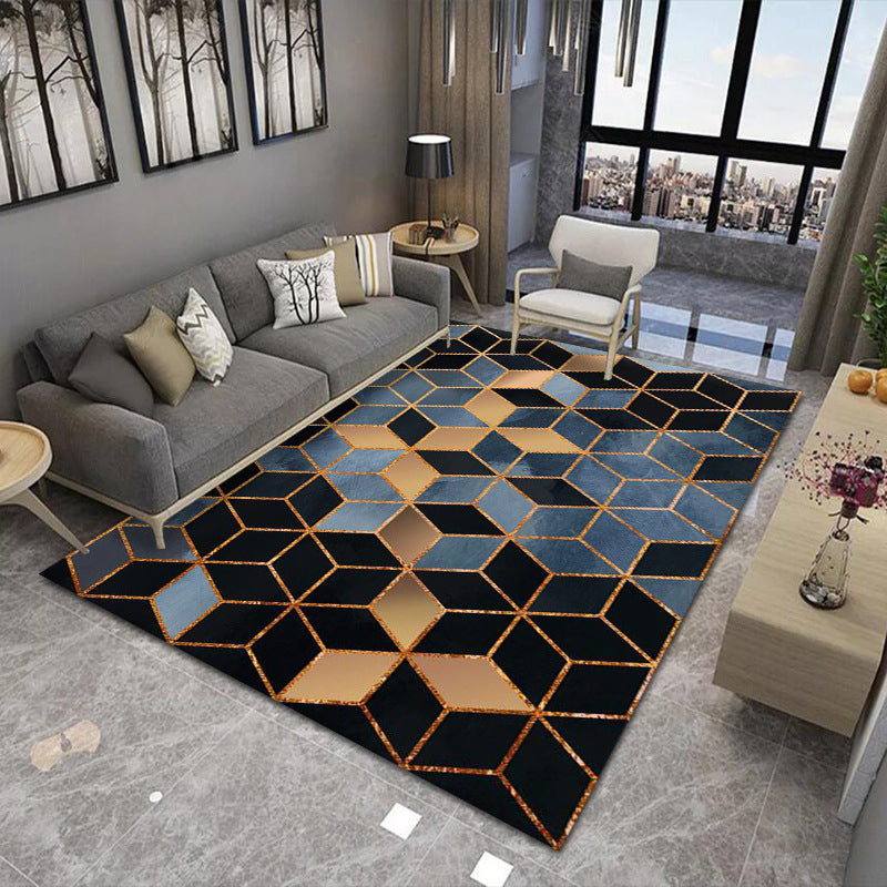 Modern Living Room Area Rug Geometric Print Polyester Area Carpet Stain Resistant Easy Care Rug