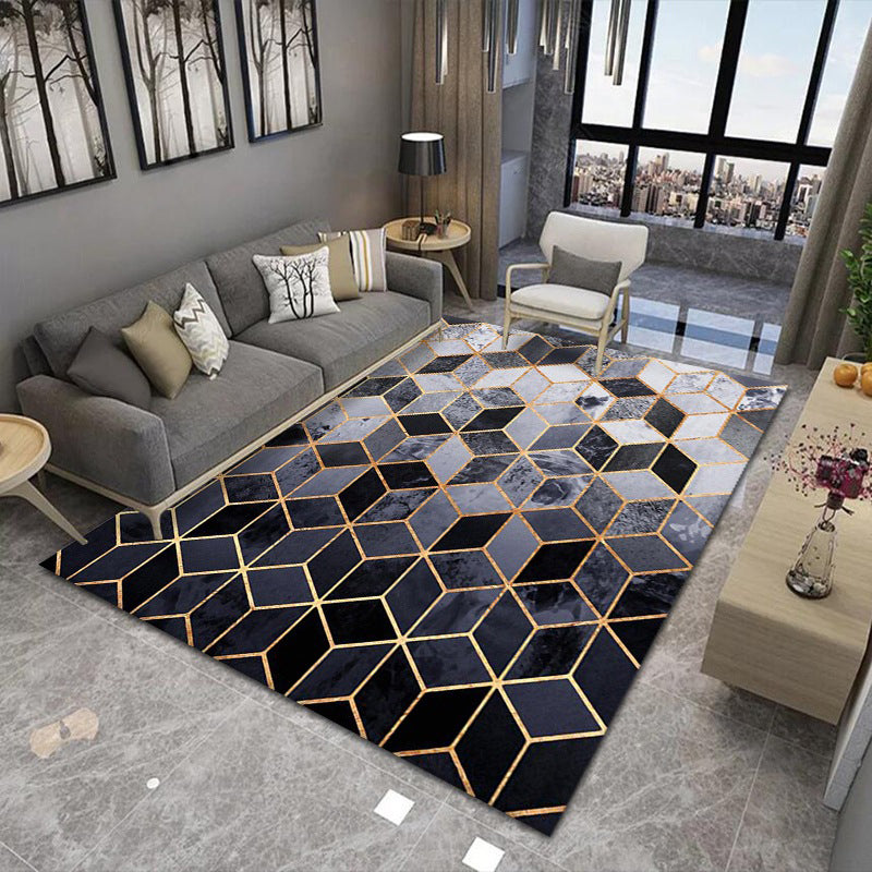 Modern Living Room Area Rug Geometric Print Polyester Area Carpet Stain Resistant Easy Care Rug