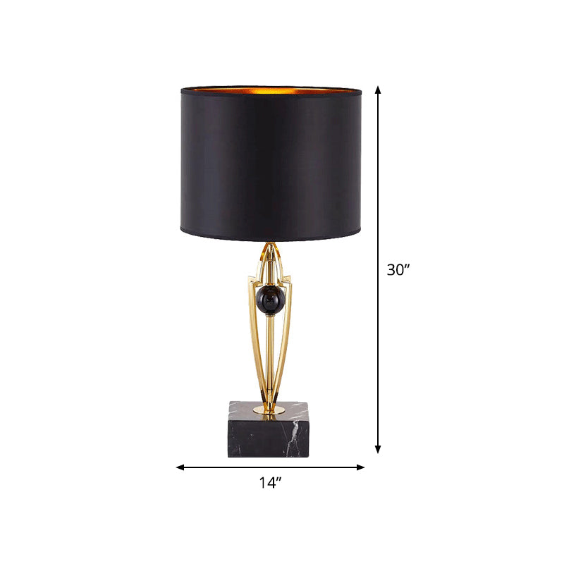 Fabric Drum Task Light Modernist 1 Bulb Black Small Desk Lamp with Square Marble Base