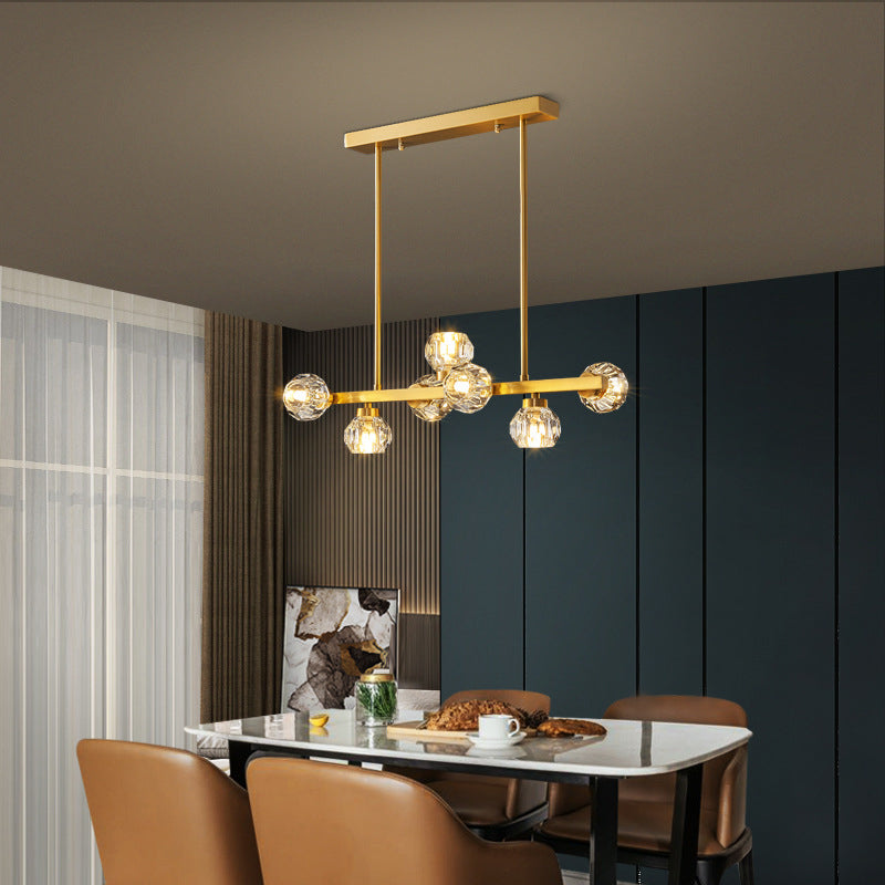 Minimalist Crystal Island Lamp, Luxury Linear Shade Island Light in Gold for Island Kitchen