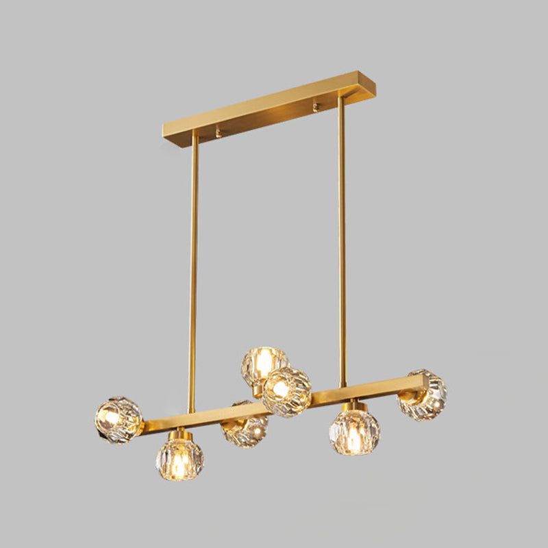 Minimalist Crystal Island Lamp, Luxury Linear Shade Island Light in Gold for Island Kitchen