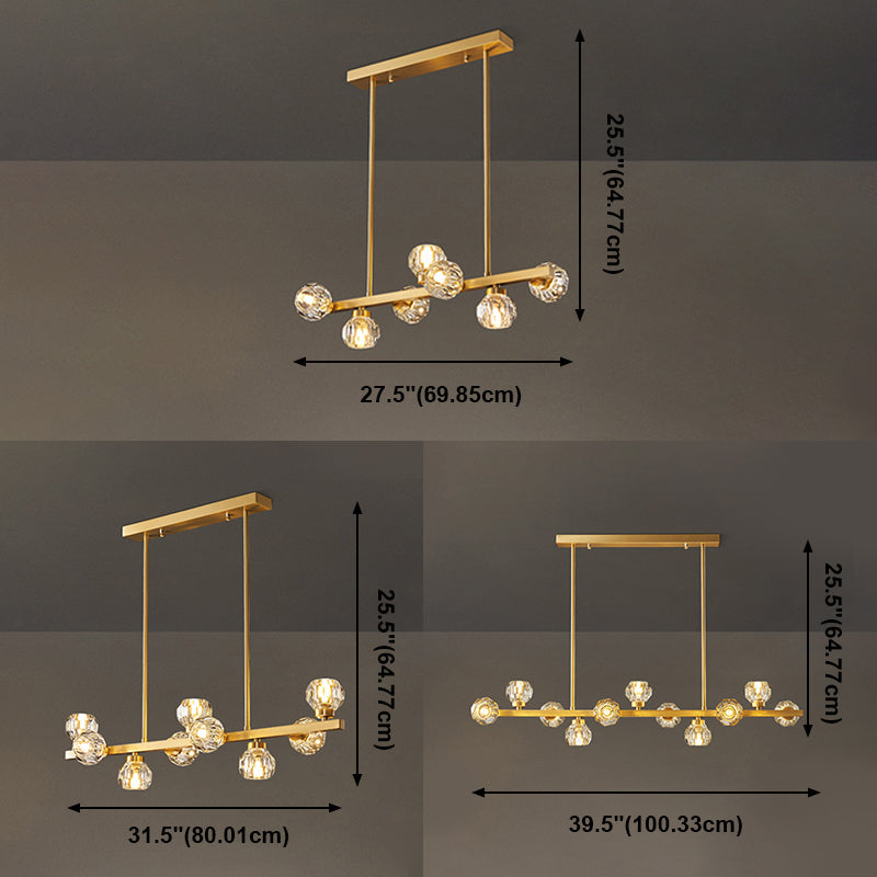 Minimalist Crystal Island Lamp, Luxury Linear Shade Island Light in Gold for Island Kitchen