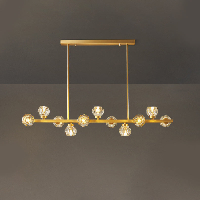 Minimalist Crystal Island Lamp, Luxury Linear Shade Island Light in Gold for Island Kitchen