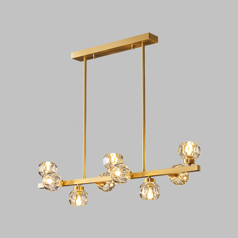 Minimalist Crystal Island Lamp, Luxury Linear Shade Island Light in Gold for Island Kitchen