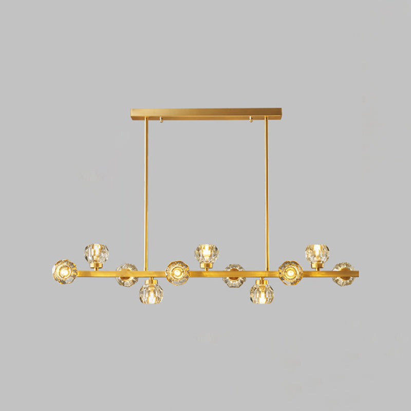 Minimalist Crystal Island Lamp, Luxury Linear Shade Island Light in Gold for Island Kitchen