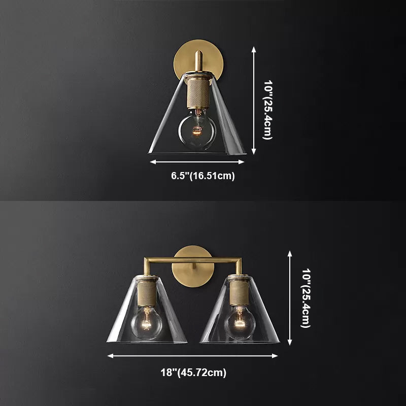 1 Light Wall Light Industrial Style Cone Shade Glass Wall Light Sconce
