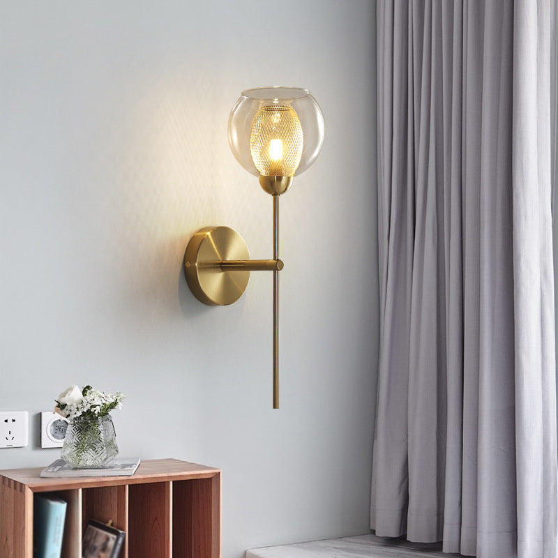 1-Light Round Shade Modern Simple Style Glass Wall Lighting Fixtures in Gold