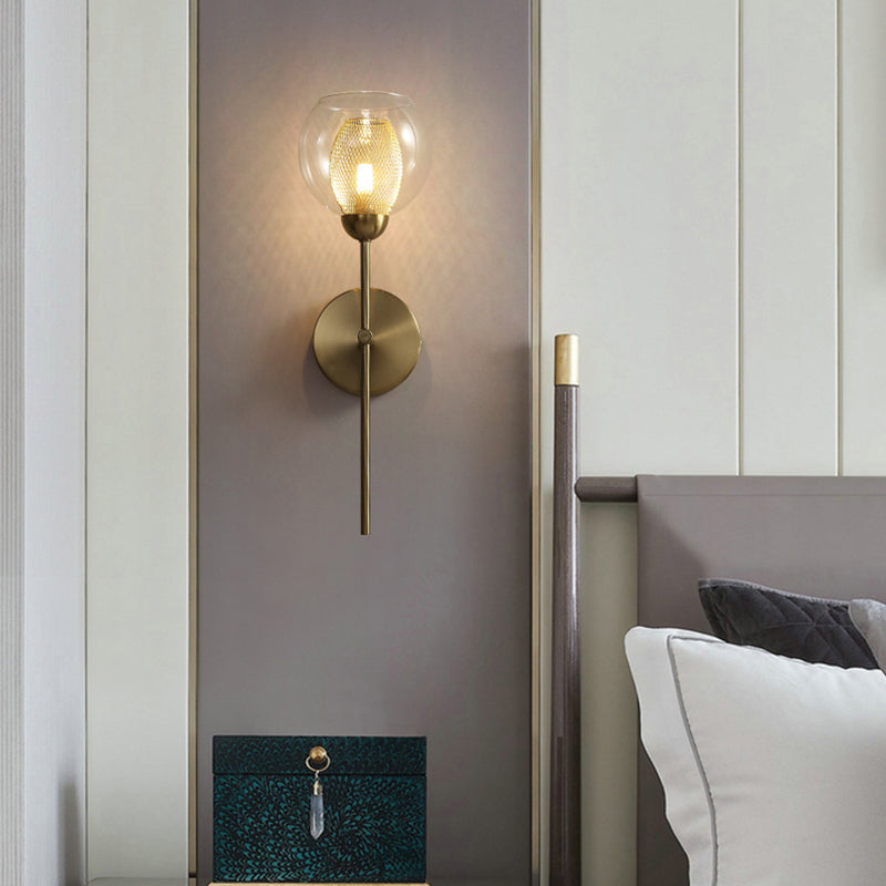 1-Light Round Shade Modern Simple Style Glass Wall Lighting Fixtures in Gold