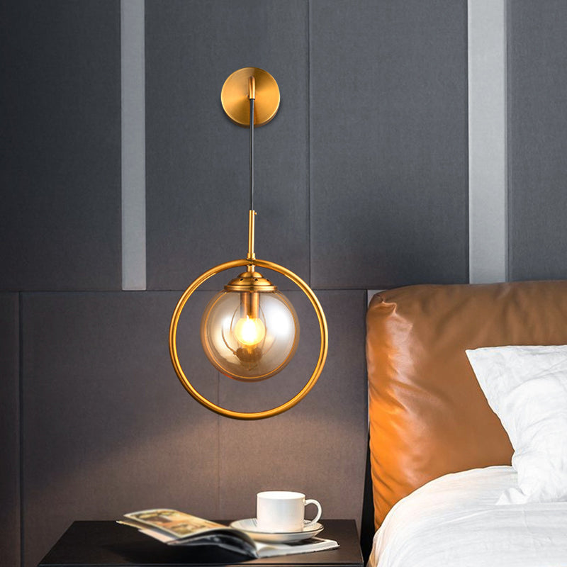 1-Light Round Shade Modern Style Glass Wall Lighting Fixtures en laiton pour le salon de la chambre