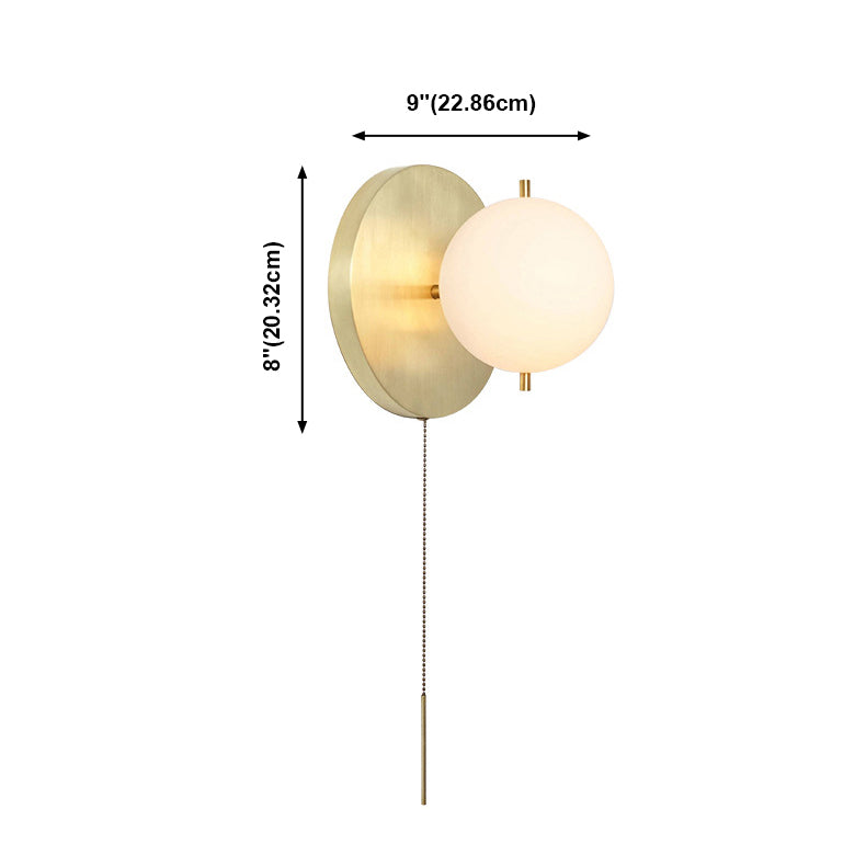 Round Shade 1 Light Wall Light Modern Style Glass Wall Light Sconce in Brass