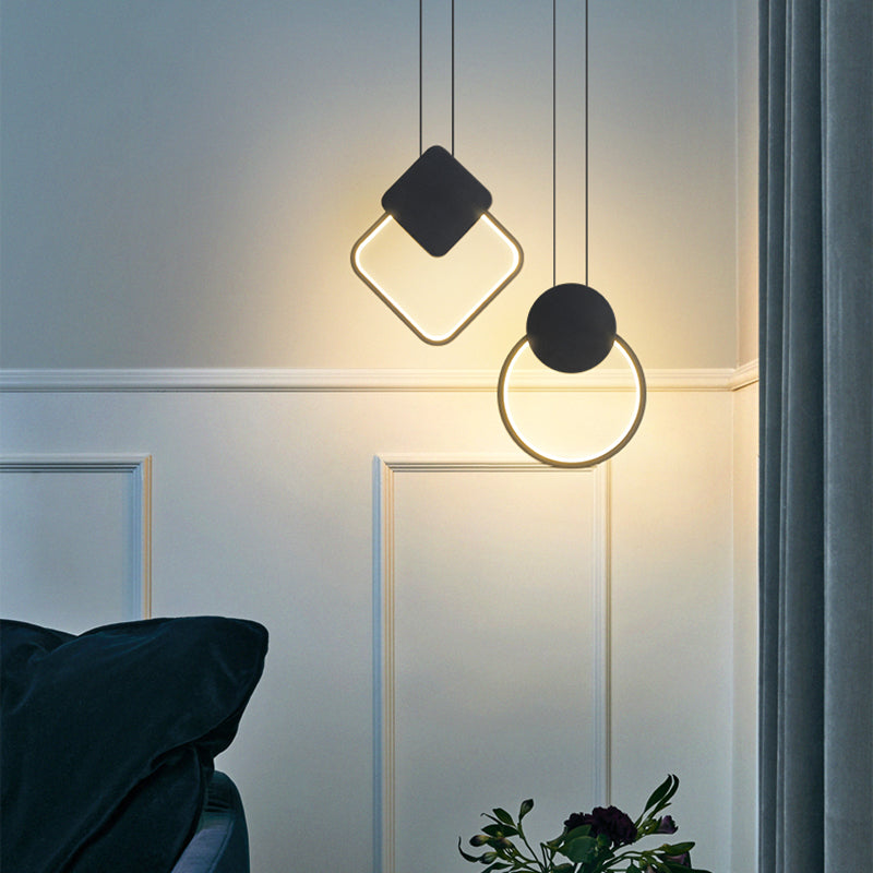 Luz de techo colgante de anillo Ligera colgante moderna Candelera de orbe de metal en acabado negro