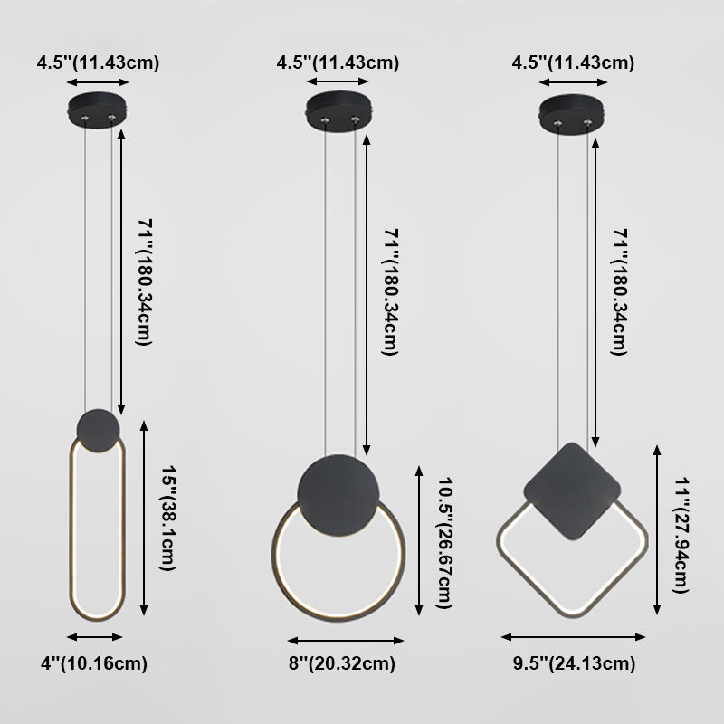 Luz de techo colgante de anillo Ligera colgante moderna Candelera de orbe de metal en acabado negro