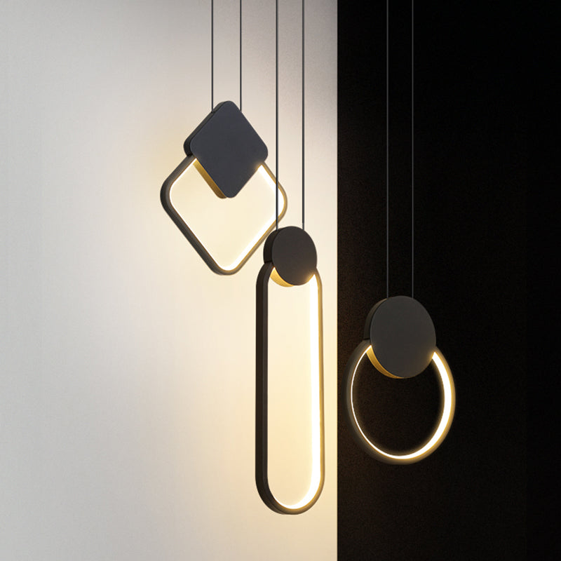 Anneau de plafond suspendu Light Modern Pendant Lighting Metal Orb Chandelier en finition noire