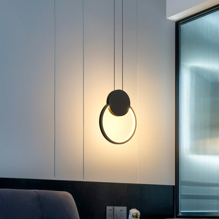 Luz de techo colgante de anillo Ligera colgante moderna Candelera de orbe de metal en acabado negro